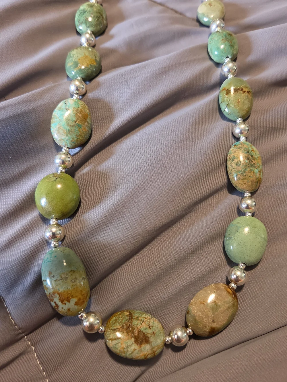 Sterling Silver Green Turquoise Bead Necklace 24in